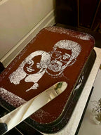 Tiramisu Wedding Cake featuring artistic portrait design, perfect for intimate events.