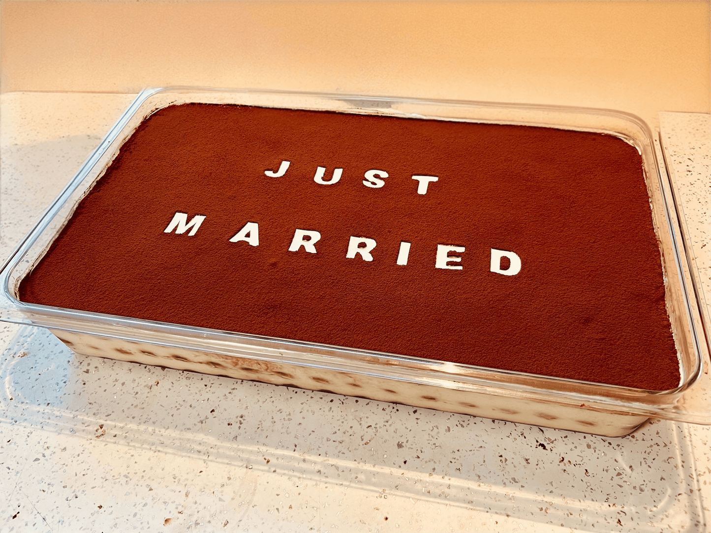 Wedding Tiramisu Tray - Alcohol-Free Dessert with Just Married Message