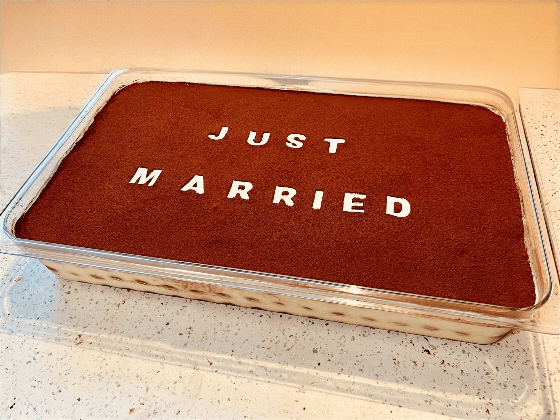Wedding Tiramisu Tray - Alcohol-Free Dessert with Just Married Message