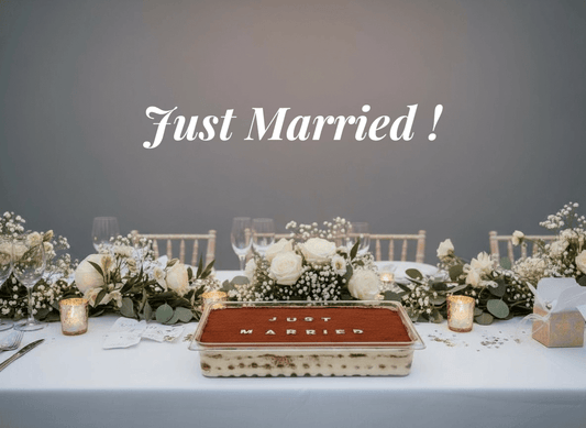 Wedding Tiramisu Tray - Alcohol-Free Dessert with Just Married Message